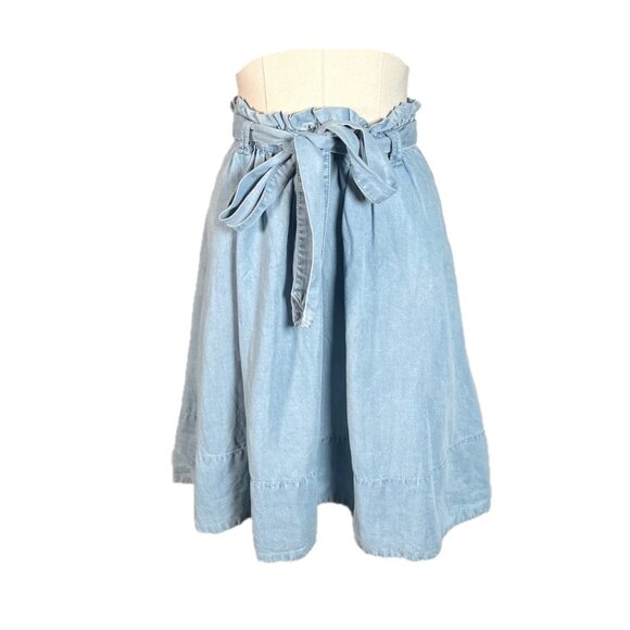 Anthropologie Fei Light Blue Chambray Paper Bag Waist Full Skirt Size 4 - Picture 1 of 5